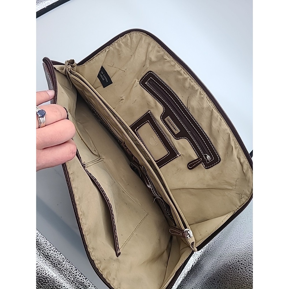 Giani Bernini Genuine Leather Portfolio Business Tote Brown Multi Pockets Zipper - Picture 4 of 16